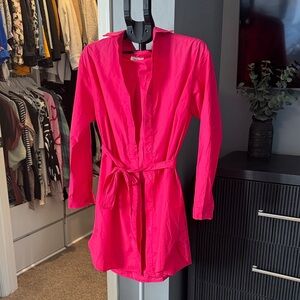 Women's Hot Pink Shirt Dress with Tie Belt